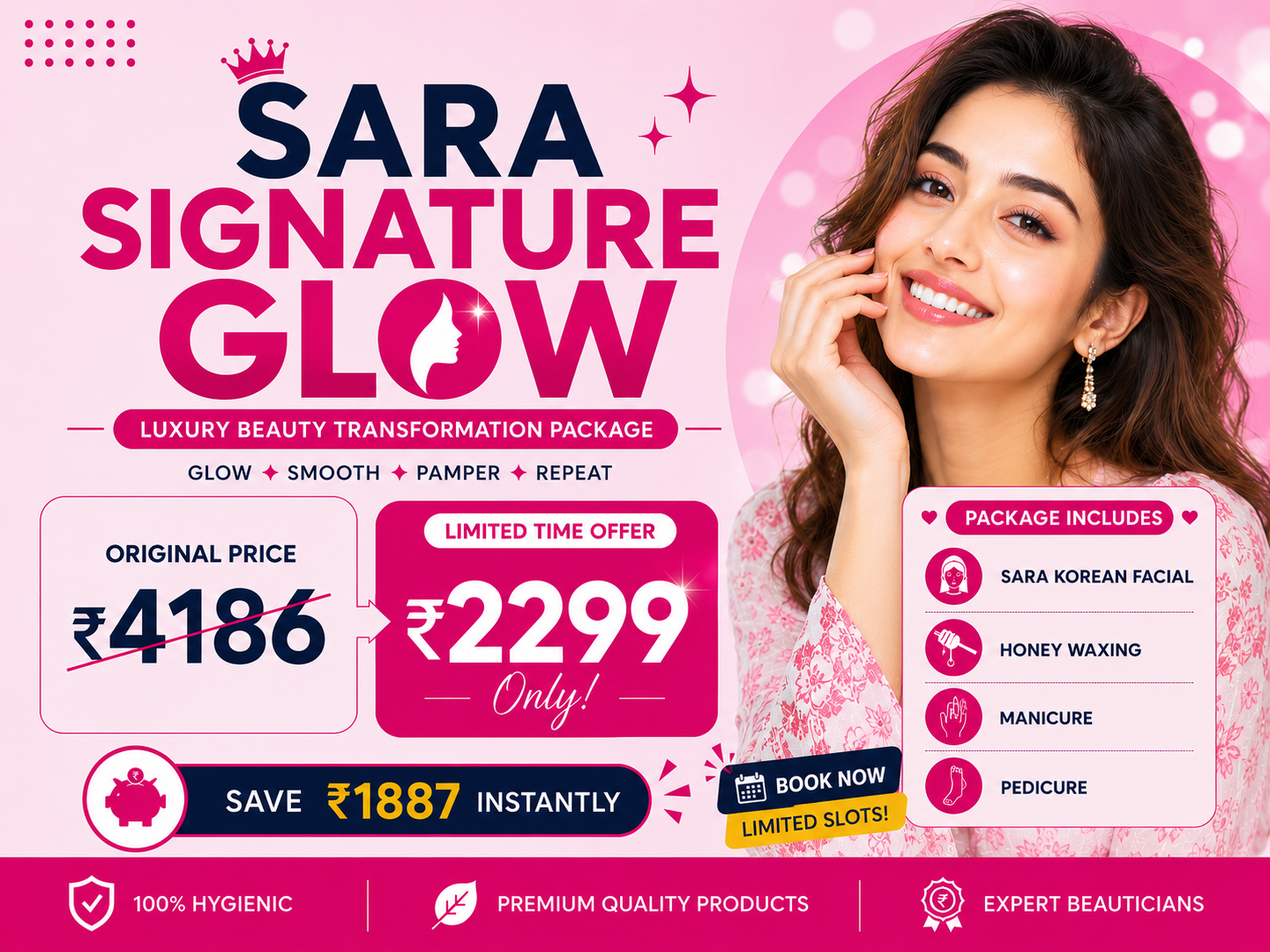 Sara Signature Glow -  Facial + Waxing + Manicure + Pedicure